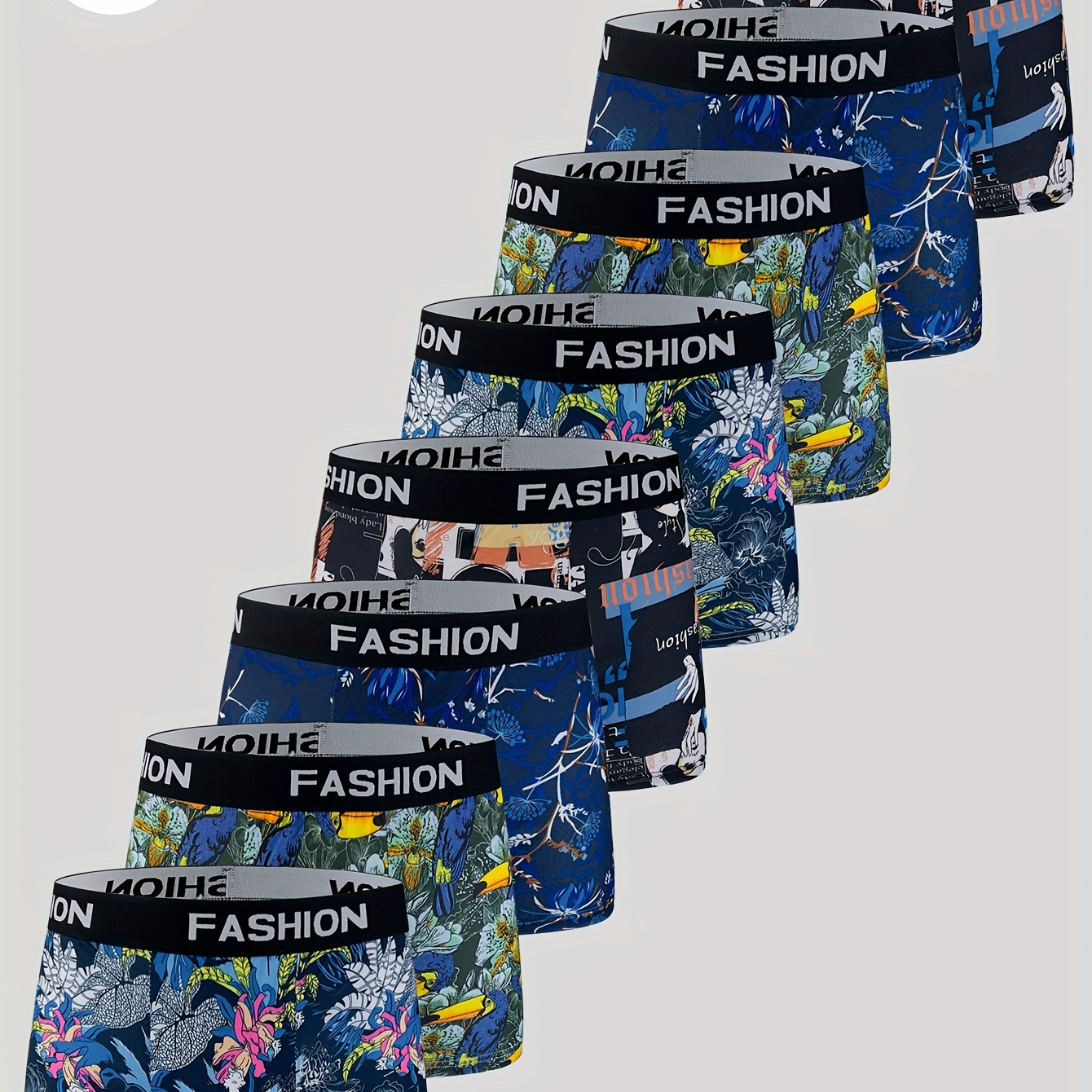 

8pcs Men's Floral Print Boxer Briefs, Mid-rise, Stretch Polyester , Assorted Colors With "fashion" Waistband Design, Comfortable & Stylish Underwear