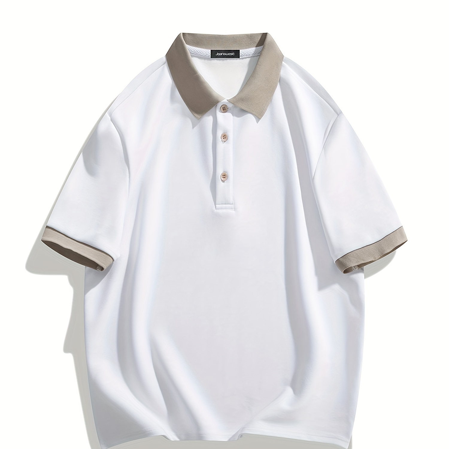 

Men's Color Matching Golf Shirt, Casual Short Sleeve Cotton Blend Lapel Shirt For Outdoor