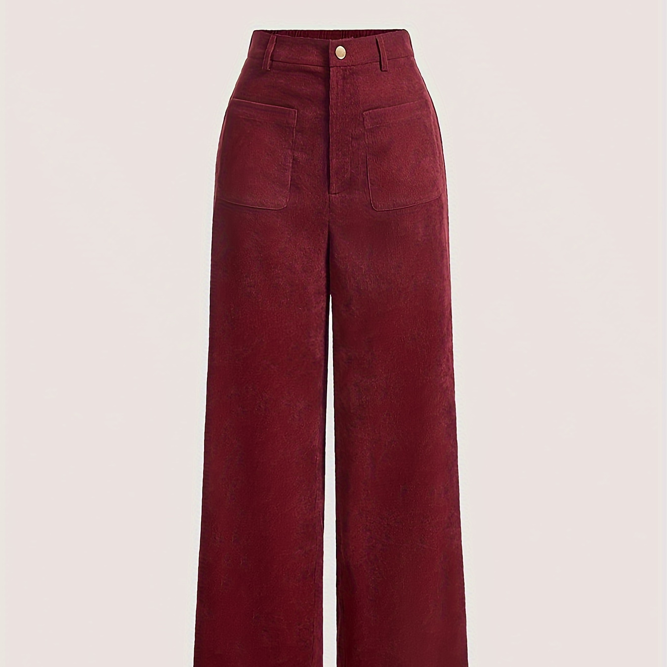 

Pantalon vintage taille haute en velours pour femme, pantalon droit en polyester de couleur unie, avec détail boutonné, pour toutes les .