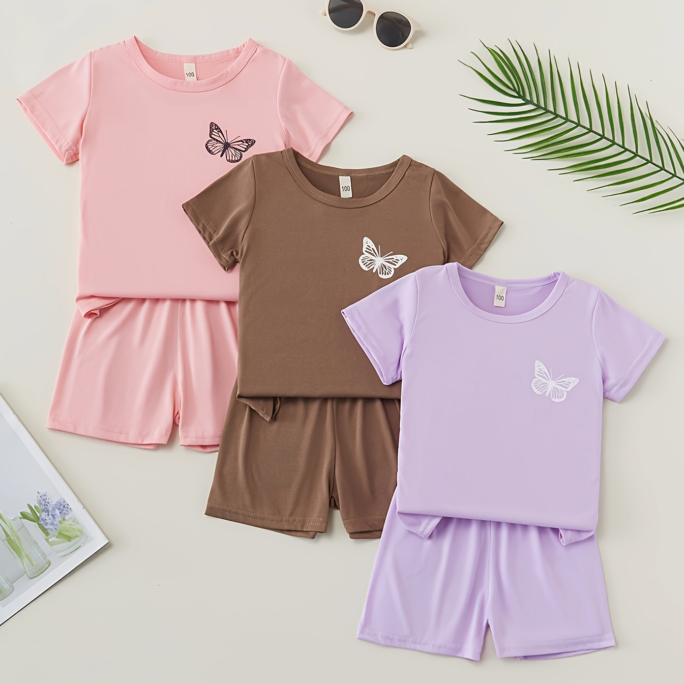 

3pcs Girl's Stylish Outfits, Shorts & Cartoon Pattern Graphic Short Sleeve Round Neck T-shirt, Casual Summer Kid's Clothes