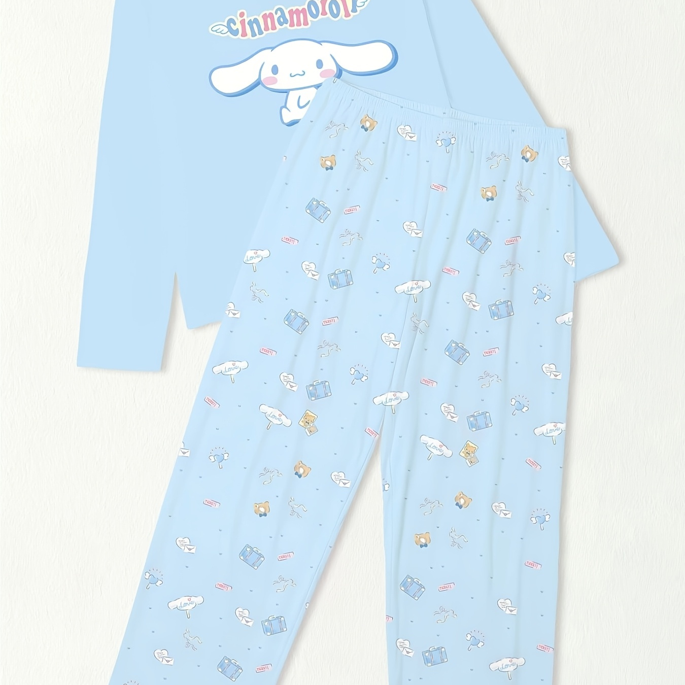 

Sanrio Cinnamoroll Women's Pajama Set - Cozy Long Sleeve & Pants, Blue Cartoon Print, Fall/winter, Sanrio, Cinnamoroll, Pajama Set, Sanrio