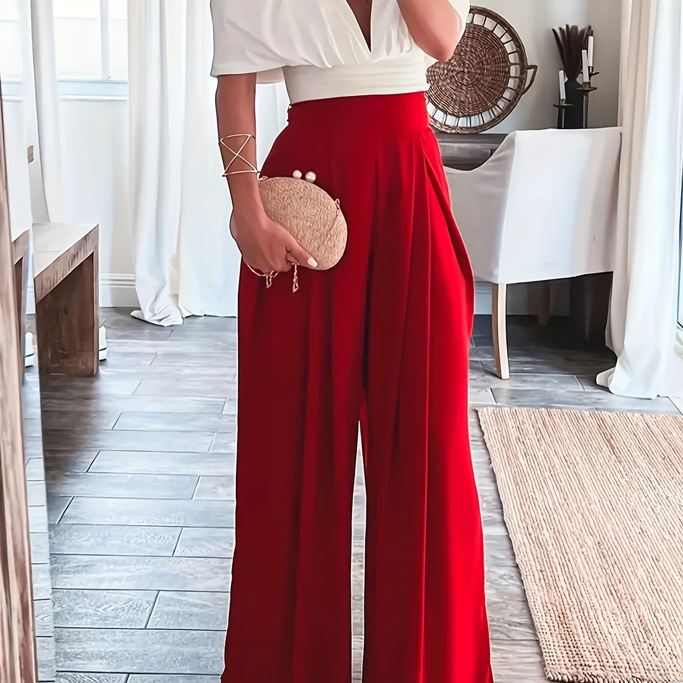 

High Waist Wide Leg Pants, Elegant Loose Pants For , Women's Clothing