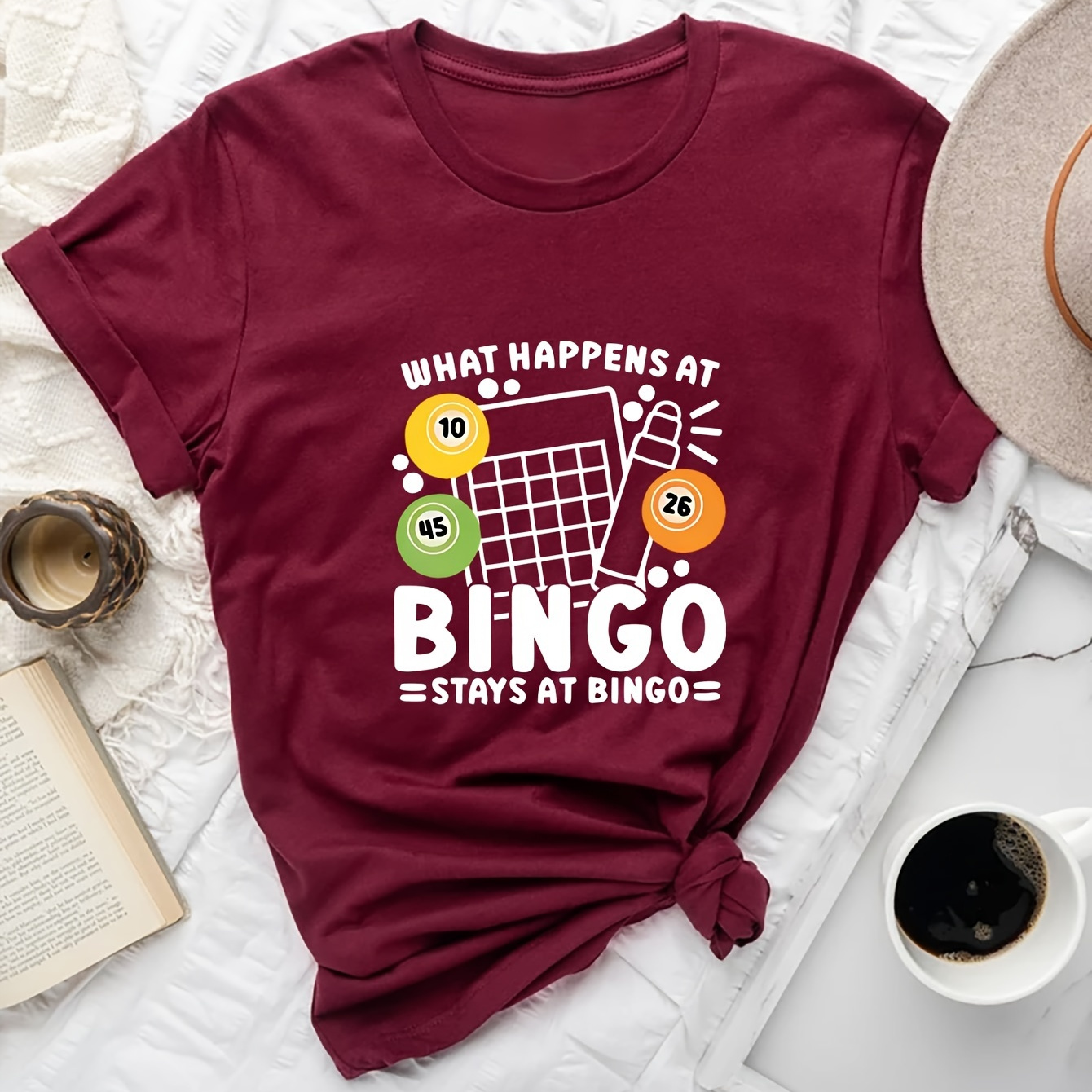 

Plus Size Bingo Print T-shirt, Casual Short Sleeve Crew Neck Top For Spring & Summer, Women's Plus Size Clothing
