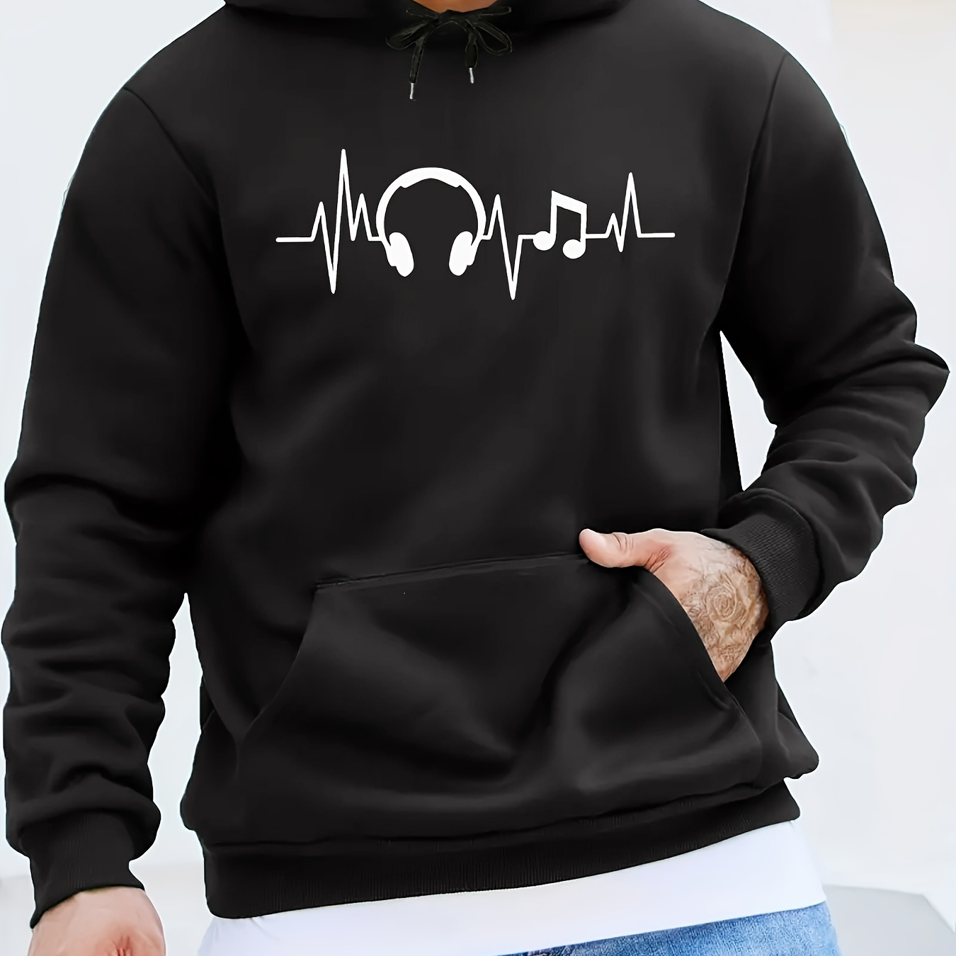 

Headphone Pattern Print Hooded Sweatshirt, Personalized Hoodies Fashion Casual Tops For Spring Autumn, Men's Clothing