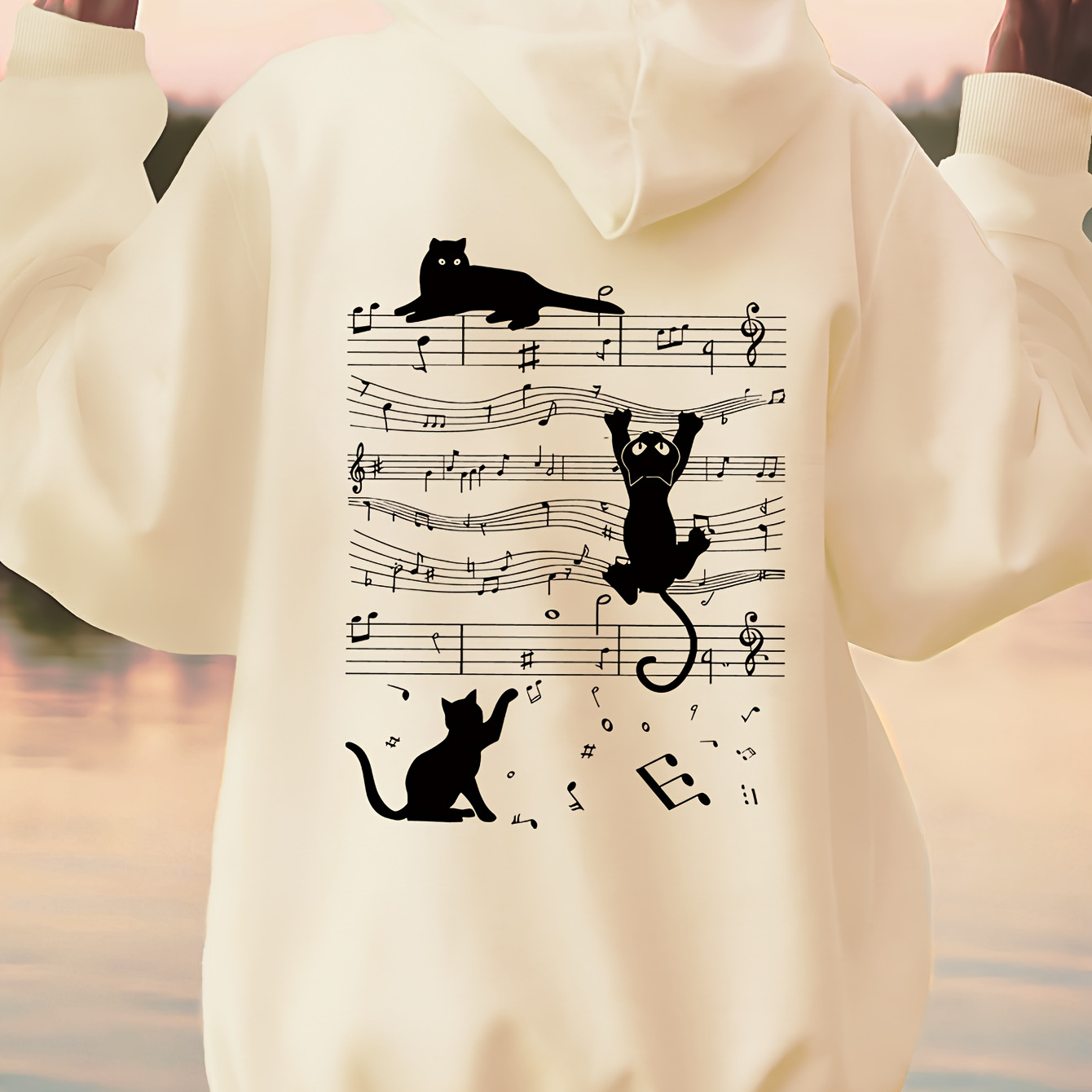 

Sweat à Capuche Décontracté pour Femme avec Imprimé Lettres Musique Chat