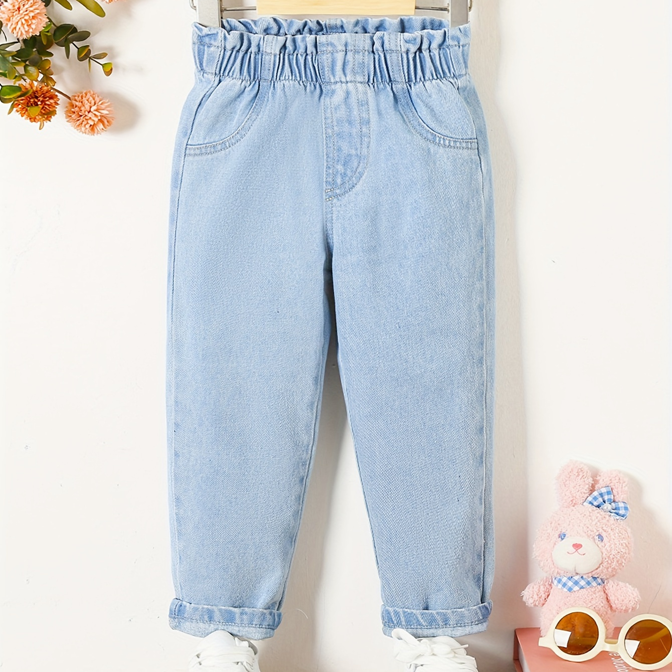 

Little Girls Casual Tapered Jeans High Waist Fashion Loose Denim Trousers