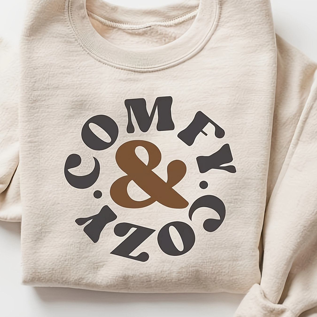 

1pc Cozy Cotton Crew Neck Sweatshirt - Long Sleeve Pullover With Alphabet Pattern, Casual Knit Fabric Sweatshirt With Slight Stretch, Regular Fit