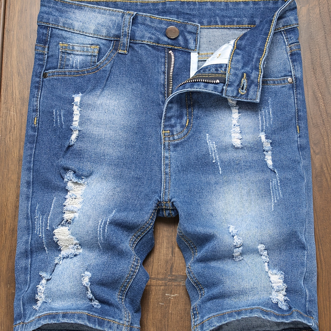 

Boys Fashionable Ripped Denim Shorts, Casual Style, Mid-length Jean Pants For Kids