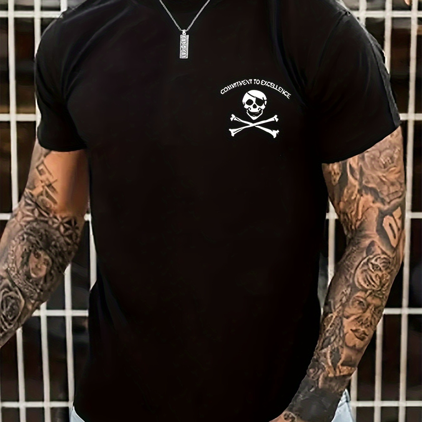 

Skull Print Men's Round Neck Short Sleeve Tee Fashion Regular Fit T-shirt Top For Spring Summer Holiday