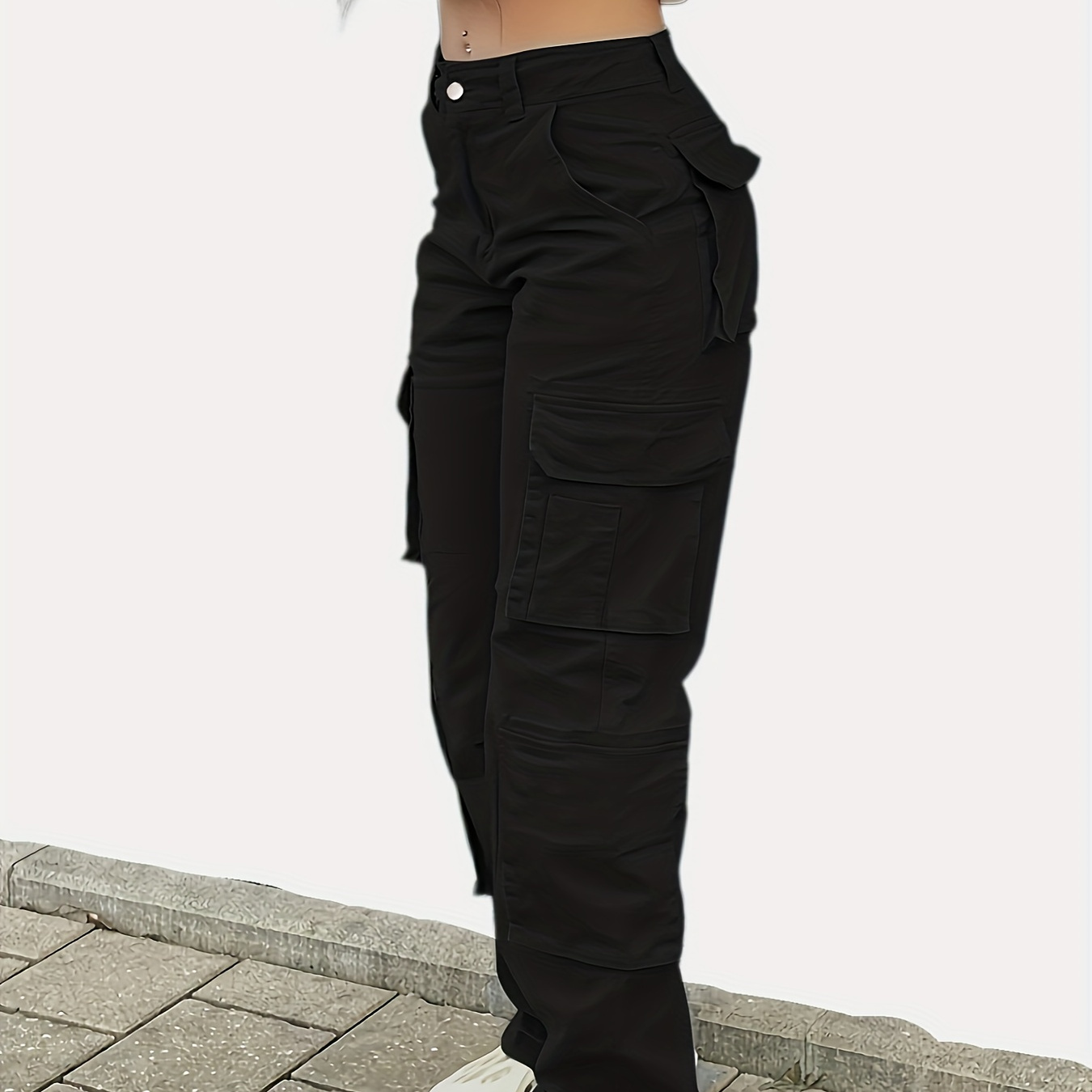 

Women's Plus Size High-waist Cargo Denim Pants, Retro Style Multi-pocket Loose Fit Casual Trousers, Street Fashion Suit For Autumn