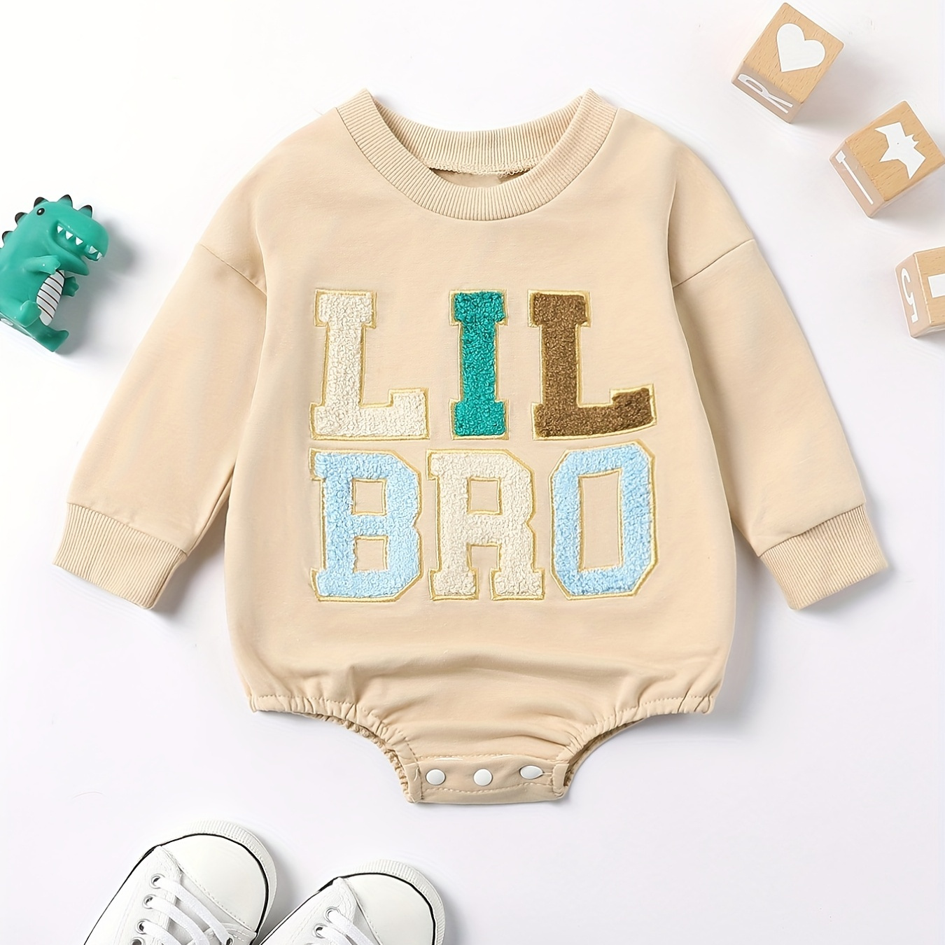

Baby Boy Cute Little Brother Embroidered Twins Bodysuit, Infant Toddler Long Sleeve Onesie Clothes