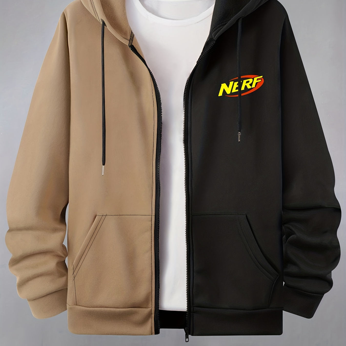 

Trendy Pattern Print Men's Hooded Color Block Jacket Casual Long Sleeve Hoodies With Zipper Gym Sports Hooded Coat For Spring Fall