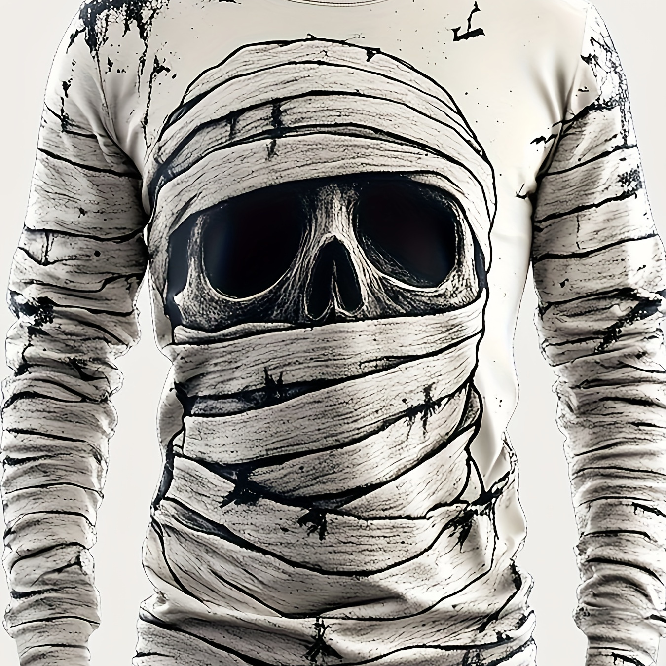 

Men's Cool Skull 3d Print T-shirt - Casual Long Sleeve Crew Neck Tee For Halloween & Casual Attire, Breathable Polyester