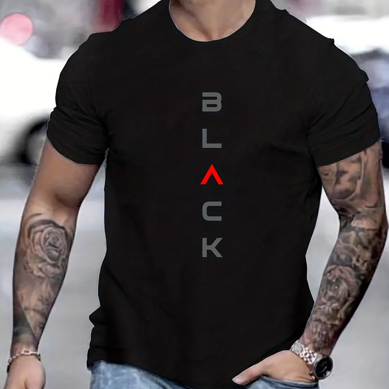 

'black' Print Tee Shirt, Tee For Men, Casual Short Sleeve T-shirt For Summer Spring Fall, Tops As Gifts