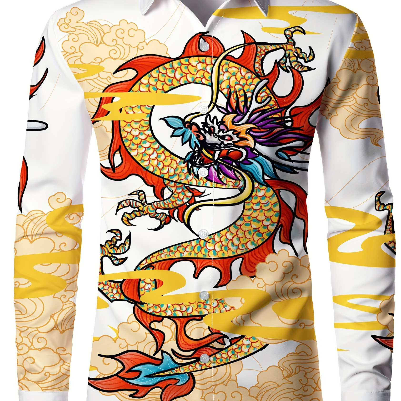

Dragon Pattern Men's Shirt Top Turn-down Collar Long Sleeve Closure Male Casual Shirt For Men Daily Vacation Streetwear