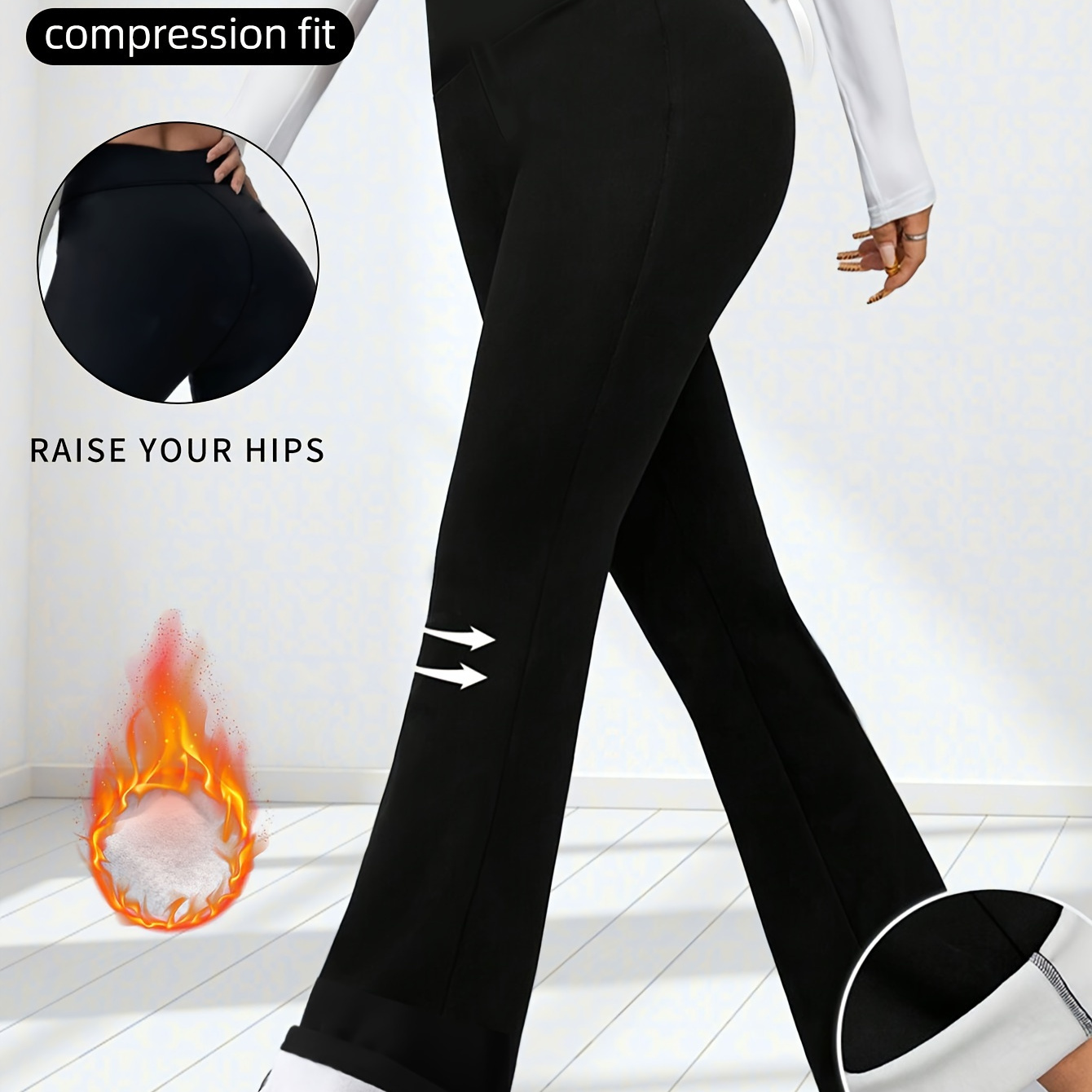 

Leggings Évasés à Taille Haute Doublés en pour Femmes - Extensibles, Soullevant les Hanches, Chauds pour Yoga & Sports de , Noirs avec Poignets , Leggings d'Entraînement