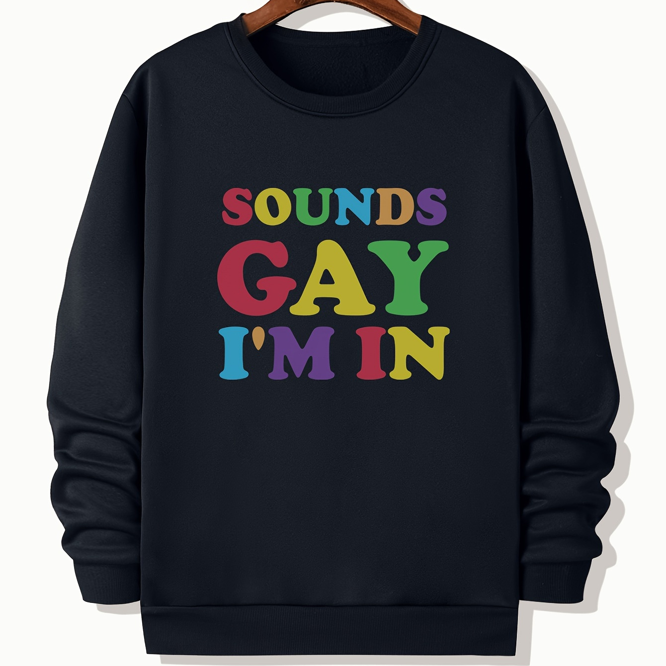 Men's Plus Size Pullover, Comfy Long Sleeve Sweatshirt With Rainbow Letters Print, Pride Month Theme