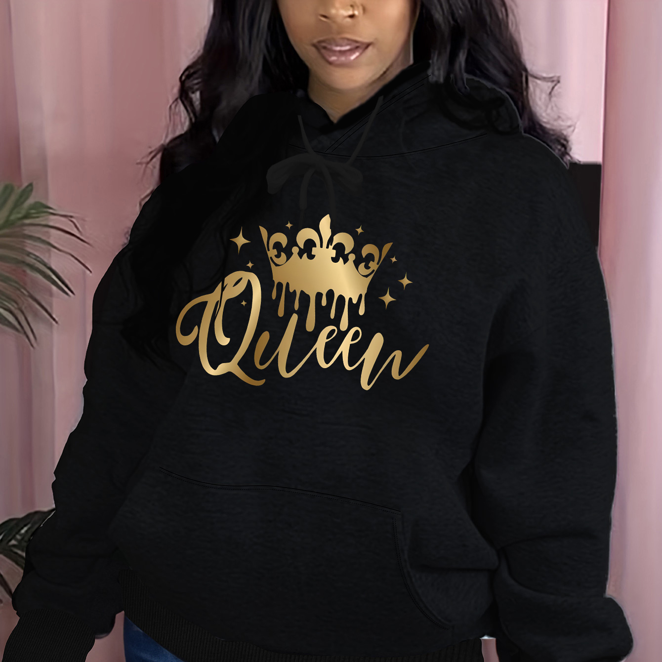 

Plus Size Letter Print Hoodie, Casual Long Sleeve Pocket Hoodies, Women's Plus Size clothing