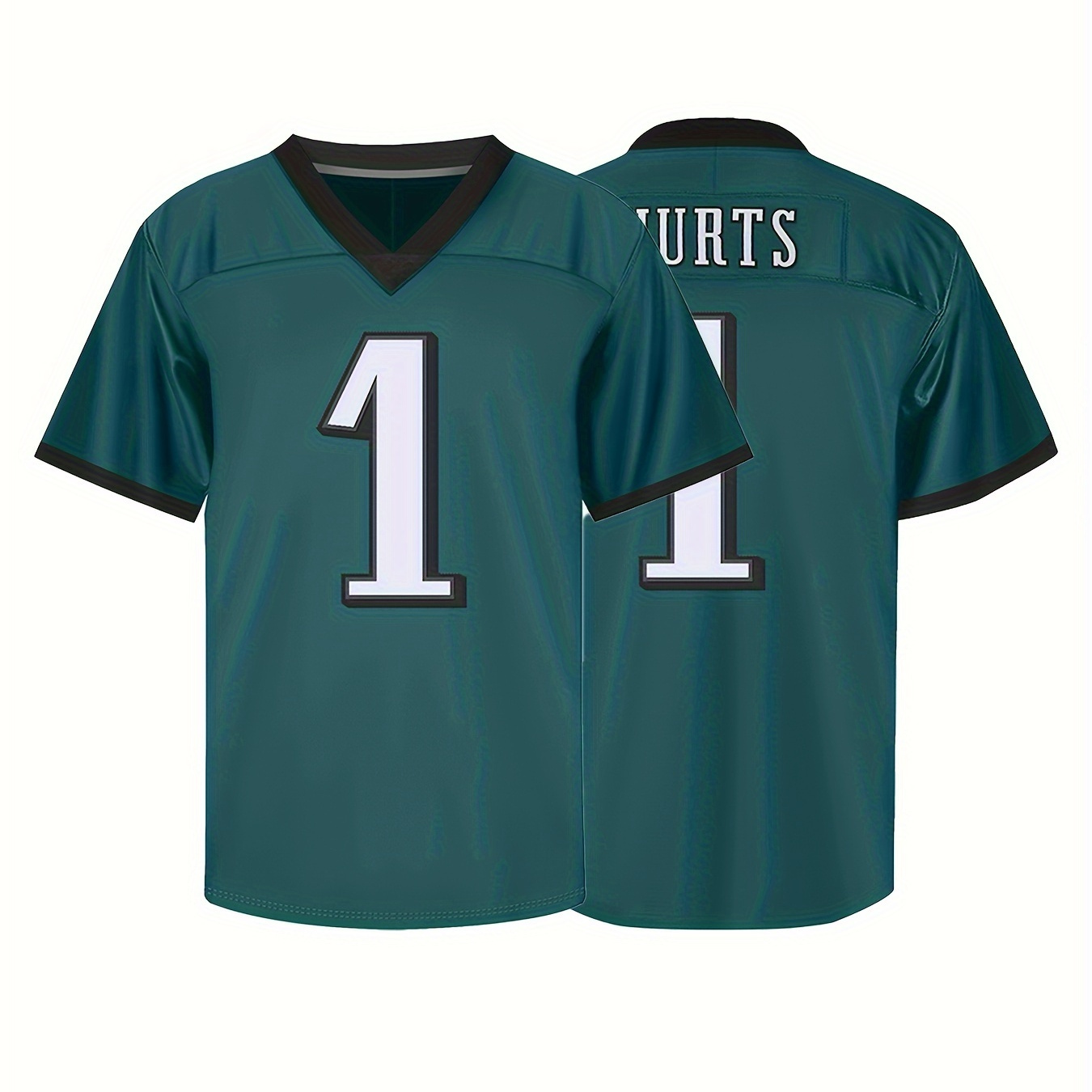 Men's # 1 Green American Football Jersey, V-neck Short Sleeve Uniform, Green Shirt For Party Training Matches, Breathable Football Jersey