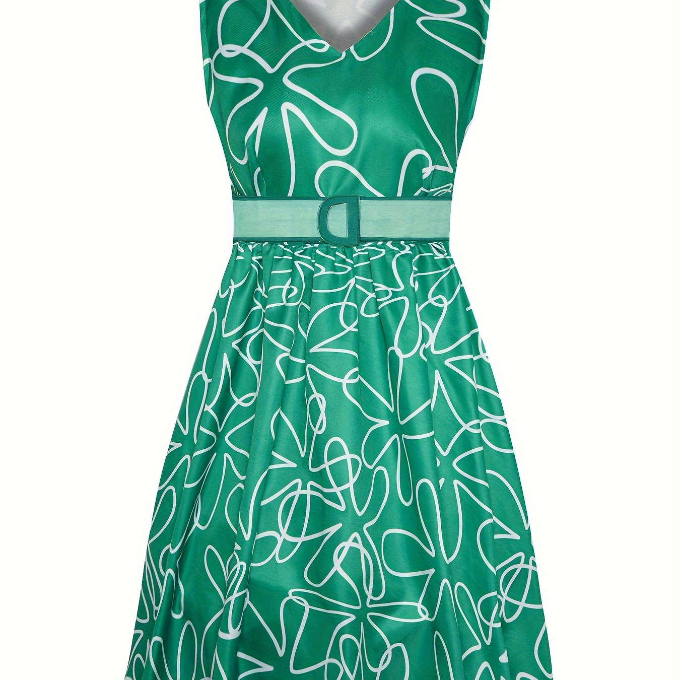 

Women's Costume Dress, Green Floral Pattern, Sleeveless, Round Neck, Polyester, , With Belt, No Detail, Woven Fabric, Role Play Outfit