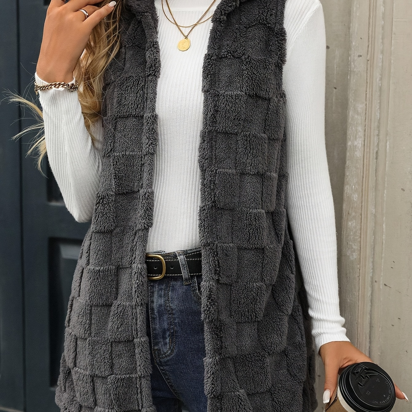 

Gilet Cardigan en Fausse Fourrure pour Femme - Décontracté, Confortable, Lavable en Machine, Couleur Unie avec Col à - pour /Hiver, Grande Taille