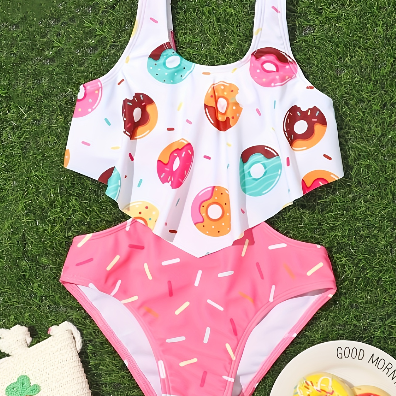 

Yummy Doughnut Graphic 1-piece Swimsuit Girls Bathing Suit Summer Clothes Gift
