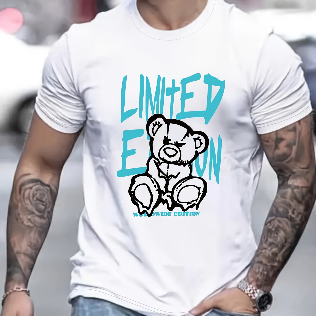 

2024 Fashion High Street Fashion High-end Design Sense, Owitt Bear, Comfortable Small And Delicate Atmosphere Of Print Print Print Mens Shirts, Round-necked Casual Style Outdoor Summer T-shirt