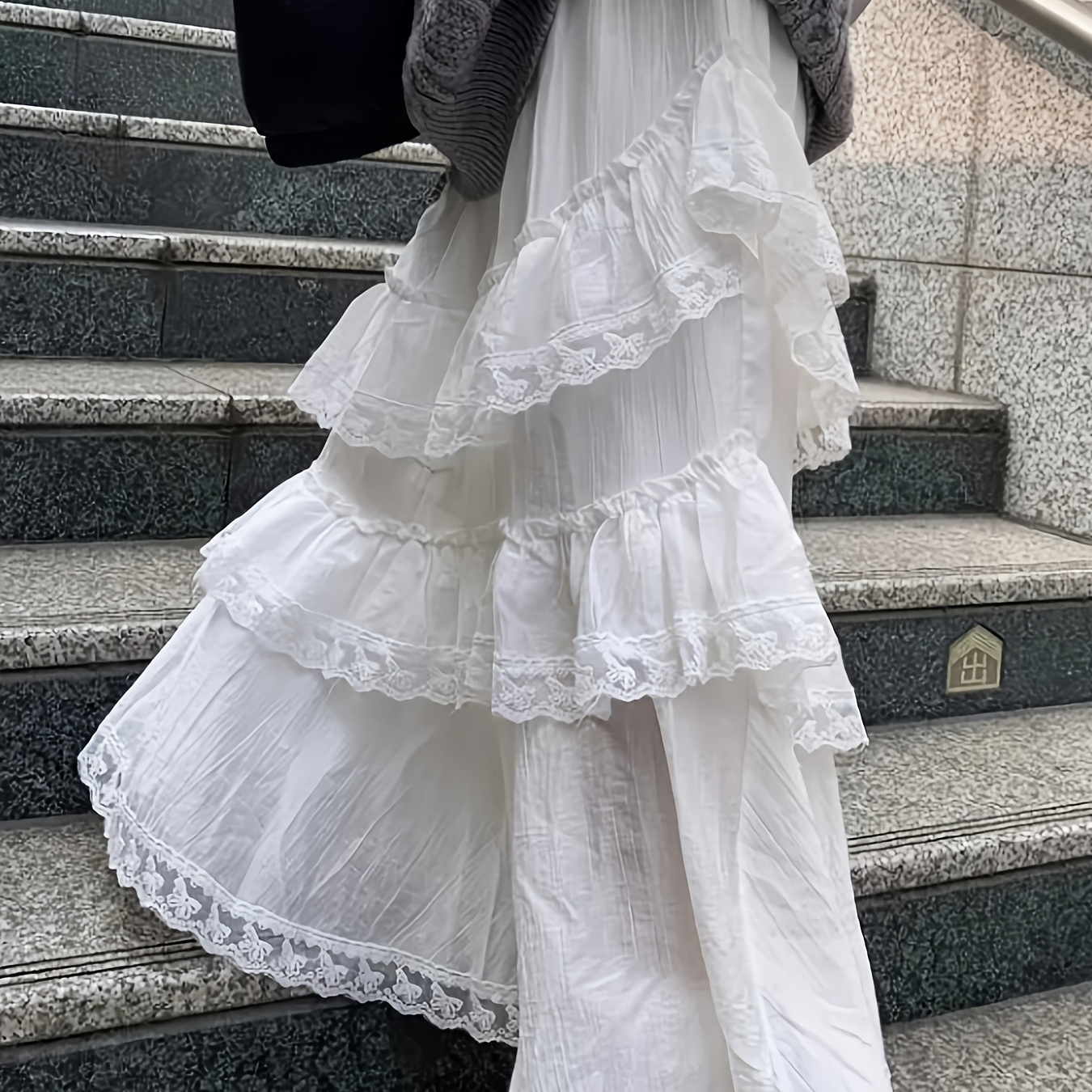 

Collection Of A Skirt, Featuring Korean-style Lace, Hem, High Waist, And A Flattering A-line Silhouette.