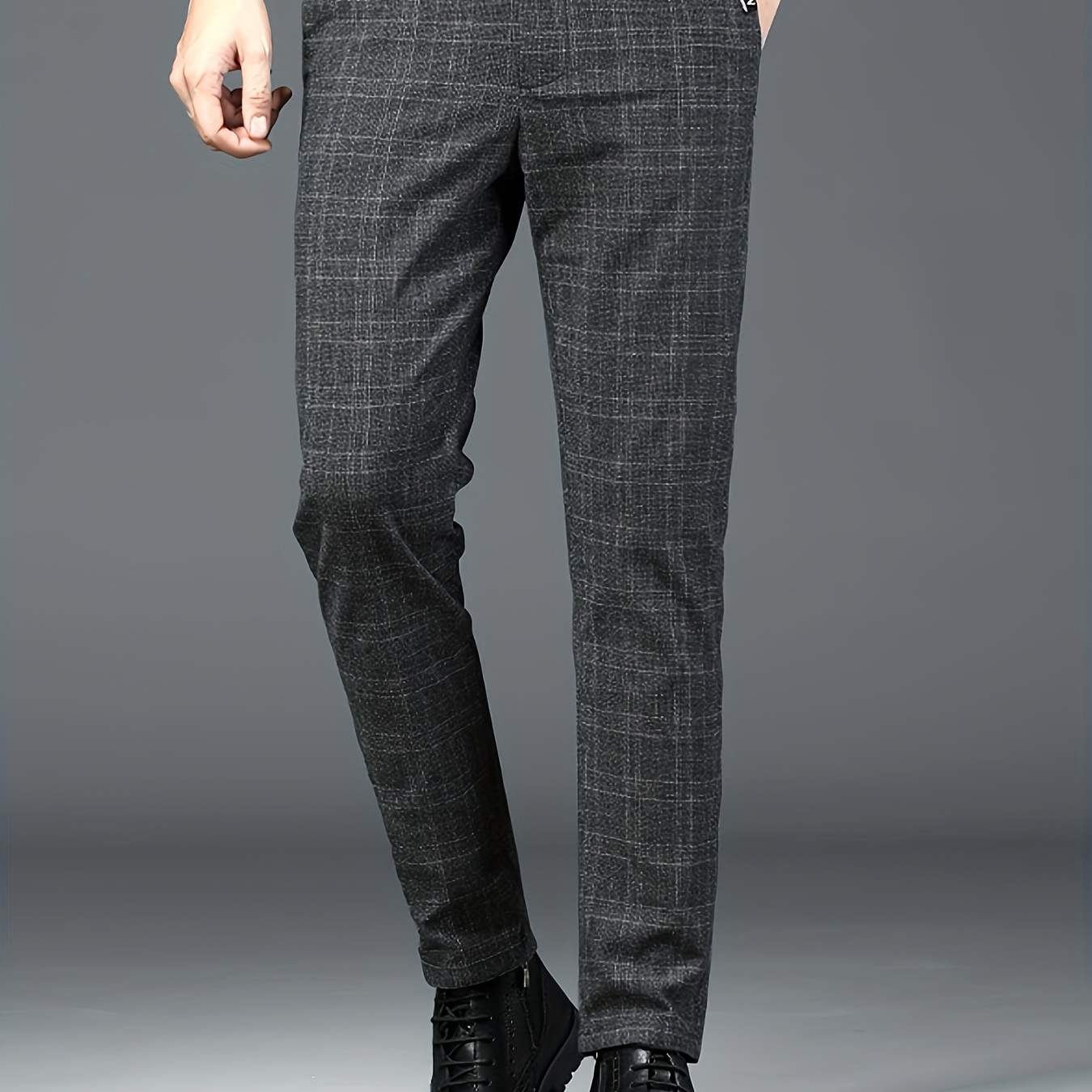 

Men's Plaid Pattern Business Style Pants, Comfy Formal Style Pants Workplace Trousers For All Seasons