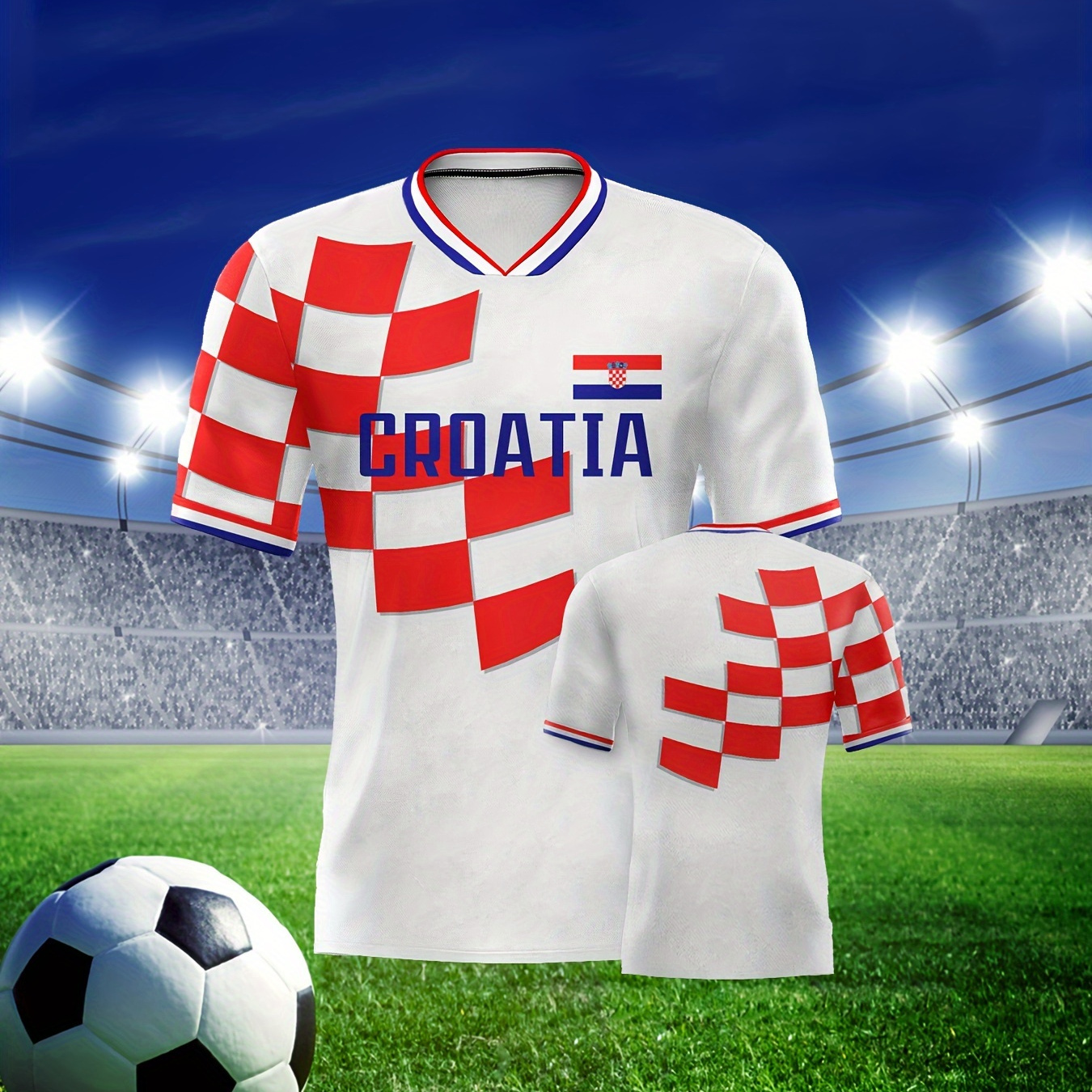 

Men's Squares & Croatia Graphic Print Football Jersey T-shirt For Competition Party Training
