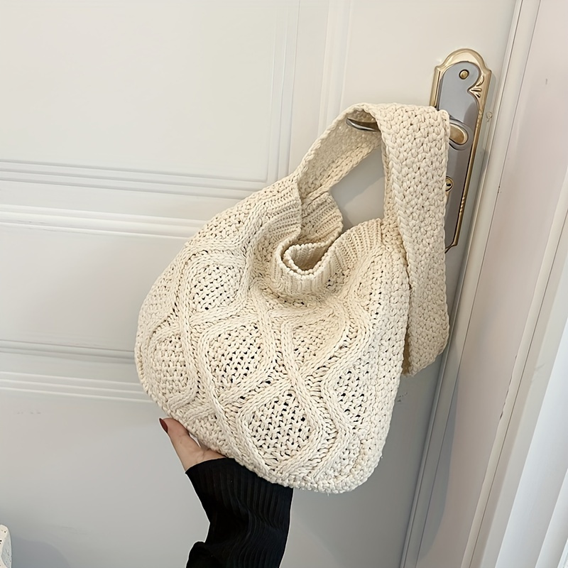 Bohemian Crochet Women Shoulder Bags Large Capacity Granny Square White  Handbags Cute Purses Summer Beach Hollow Out Tote Bag - AliExpress