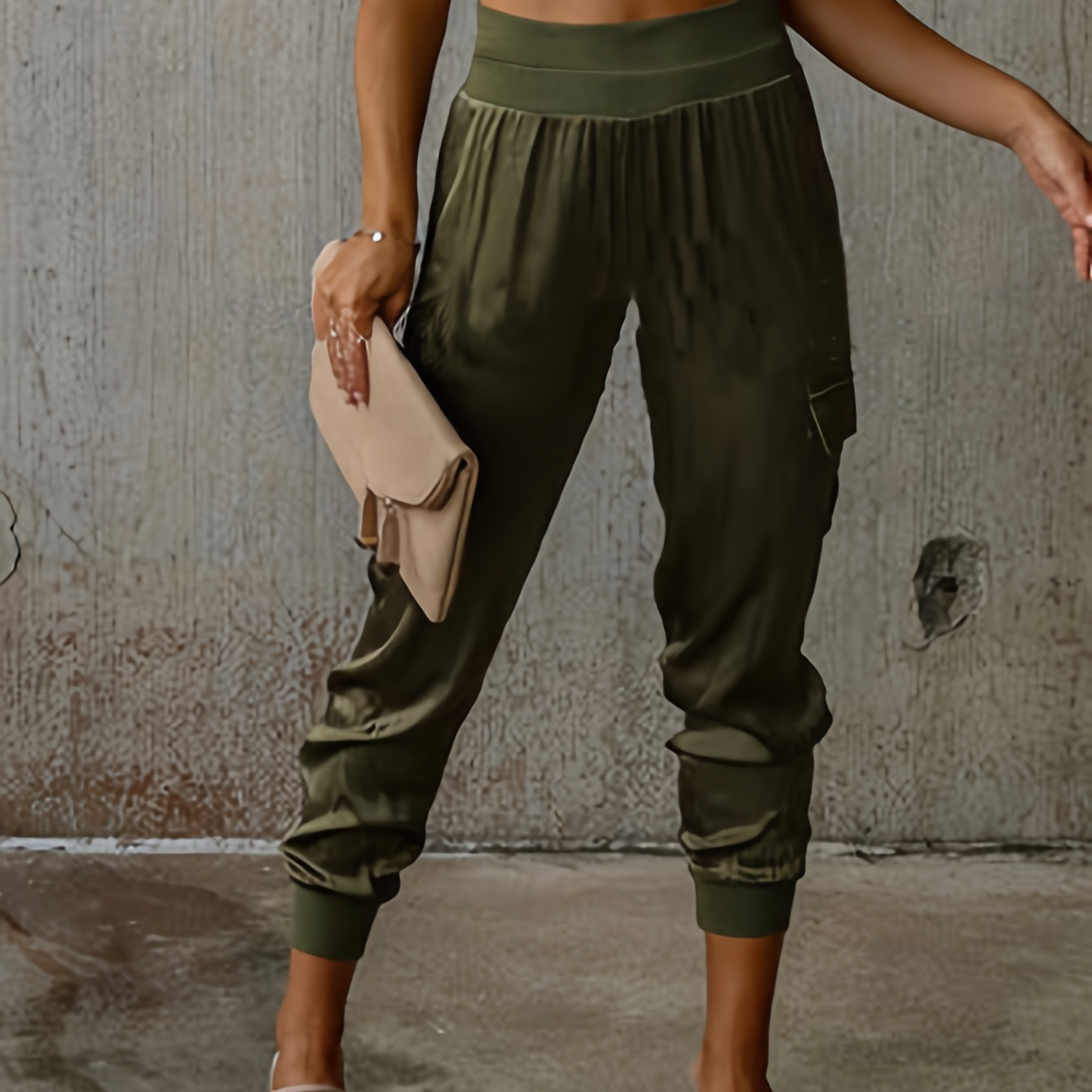 

Flap Pockets High Waist Jogger Pants, Casual Loose Cargo Pants For Spring & Summer, Women's Clothing
