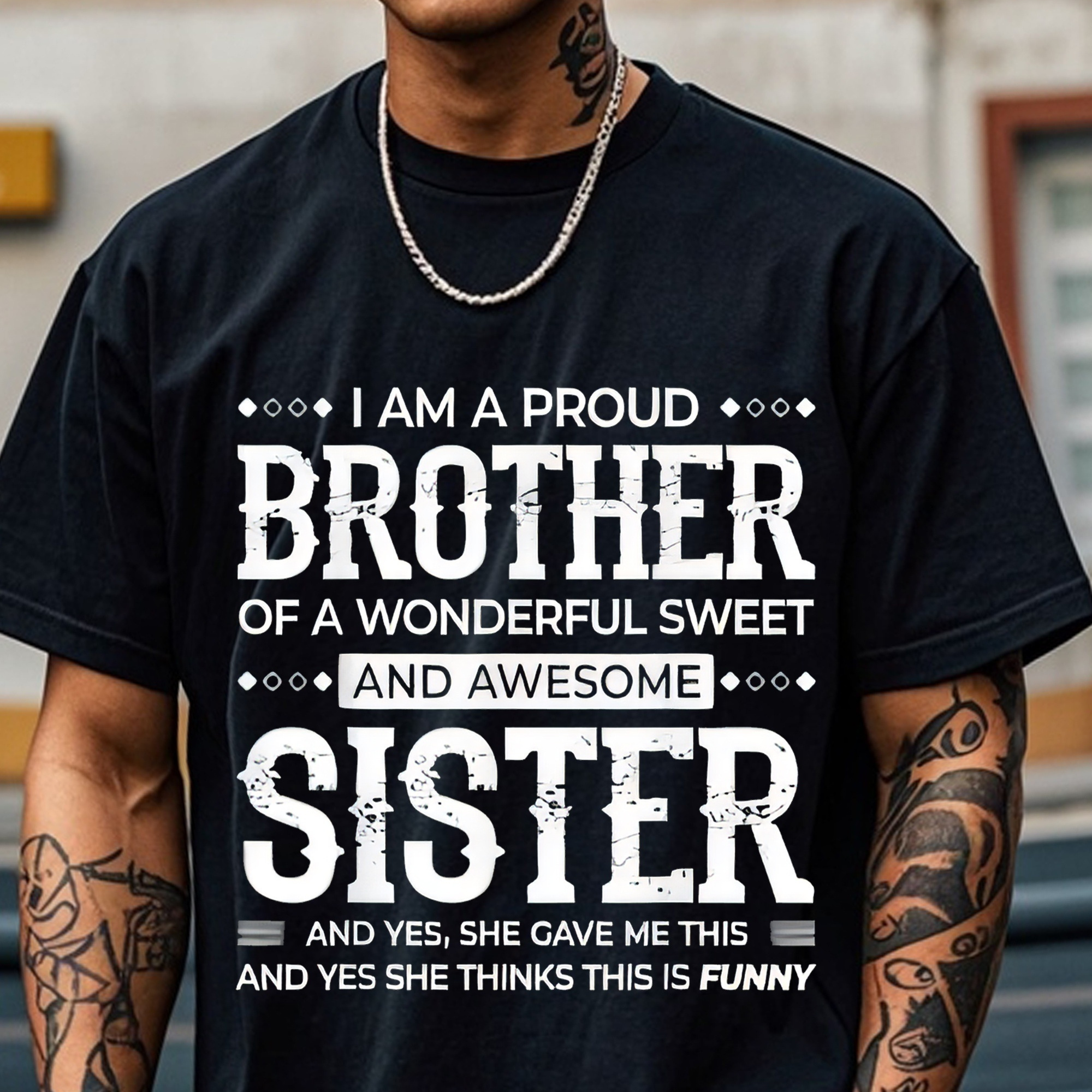 

I'm A Brother Of A Wonderful Sweet And Awesome Sister Men's Casual Graphic Tee, , Crew Neck, Soft 100% Cotton, Funny, Stylish, , Cool Mens, , Breathable For Running And In Usa