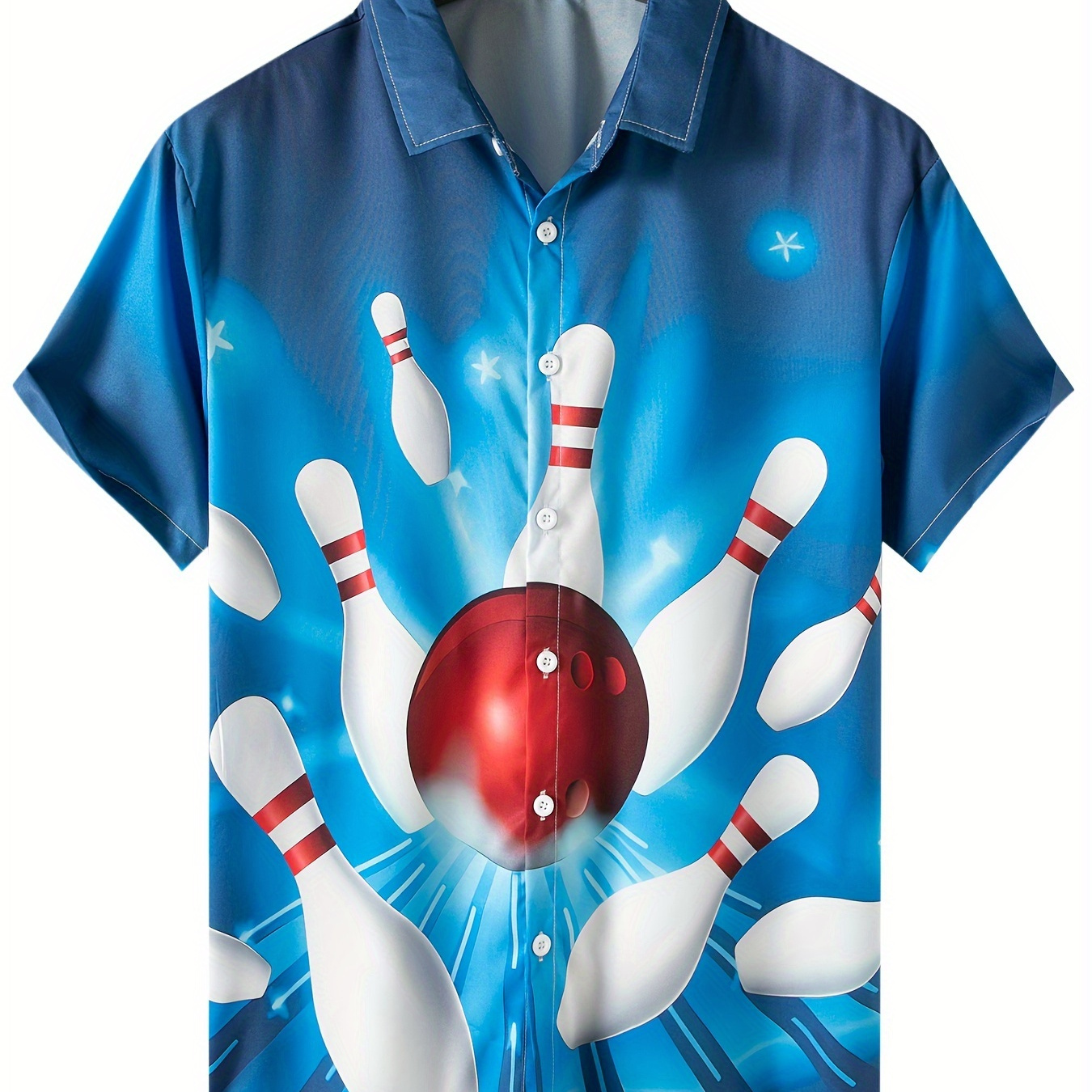 

Bowling 3d Graphic Print Men's Stylish Short Sleeve Lapel Shirt, Summer Outdoor, Gift For Men