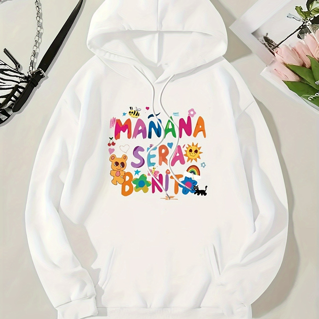 

Manana Letter Print Hoodie, Casual Drawstring Hooded Sweatshirt For Winter & Fall, Women's Clothing