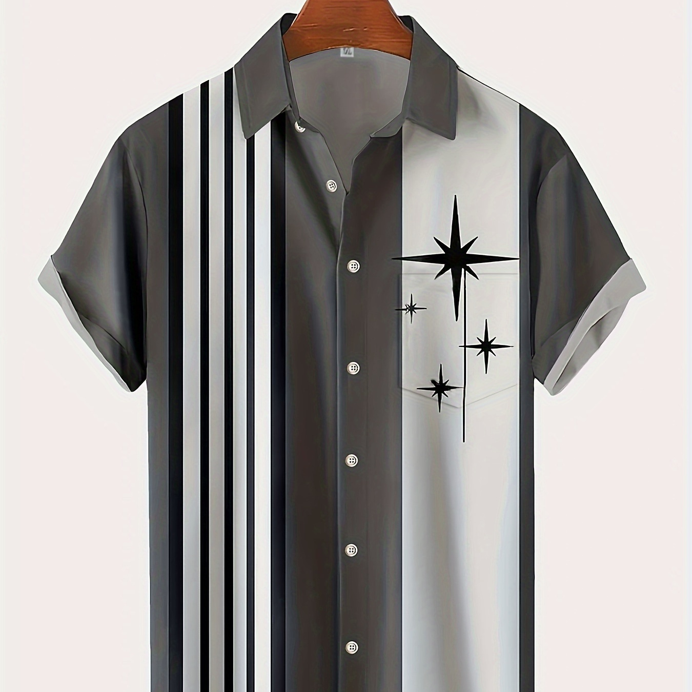 

Plus Size Lapel Mens Hawaiian Shirt Block Color Star Pattern Shirts, Top Blouse Shirts, Short Sleeve, Button Down Dress Shirts