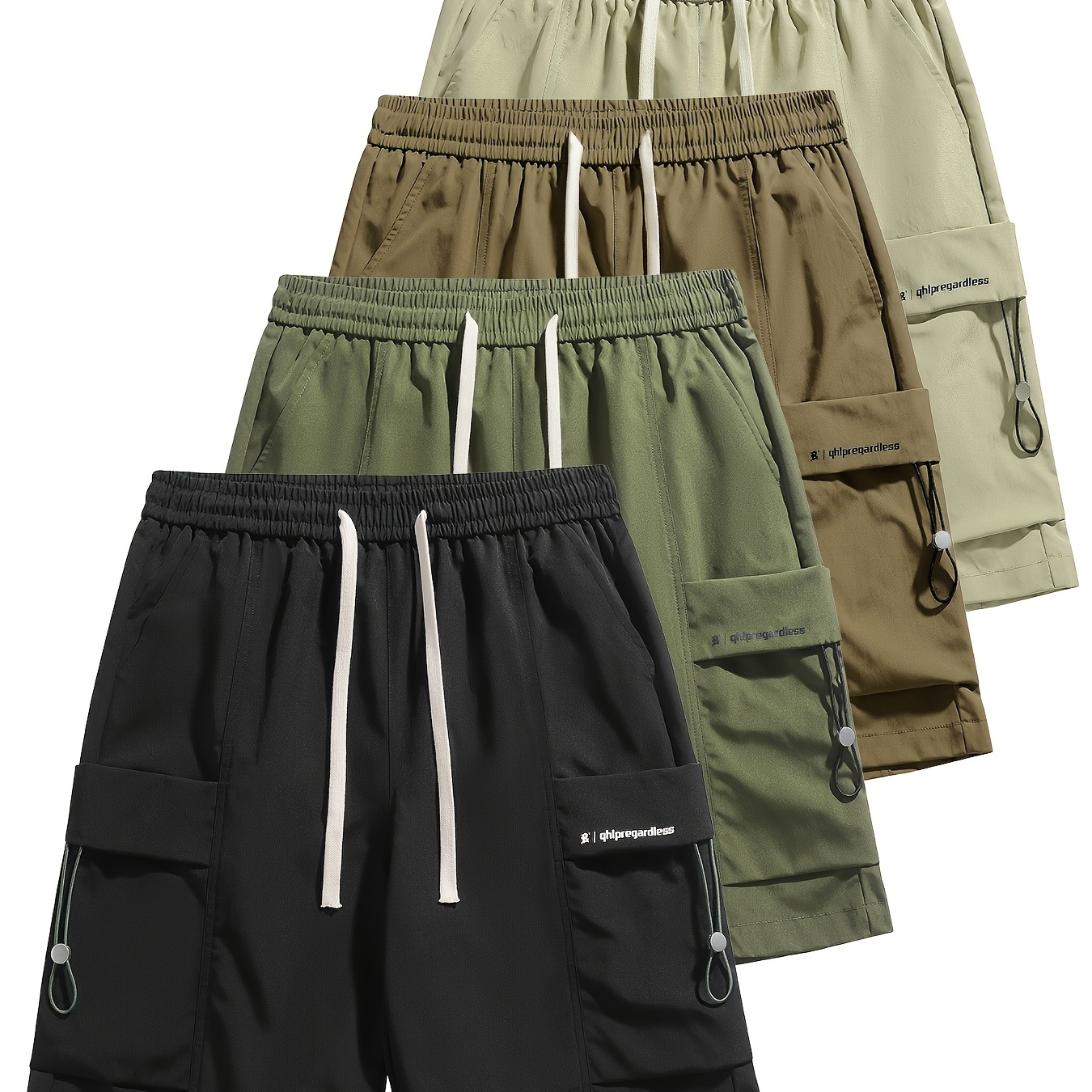 

Men's Shorts, Pack Of Four, Multi-pocket, Casual Cargo Shorts, Statement Pockets, Breathable, Comfortable And Fabrics, Beach, Outdoor, Mountaineering, Cycling, Fitness, Stylish And Versatile Shorts