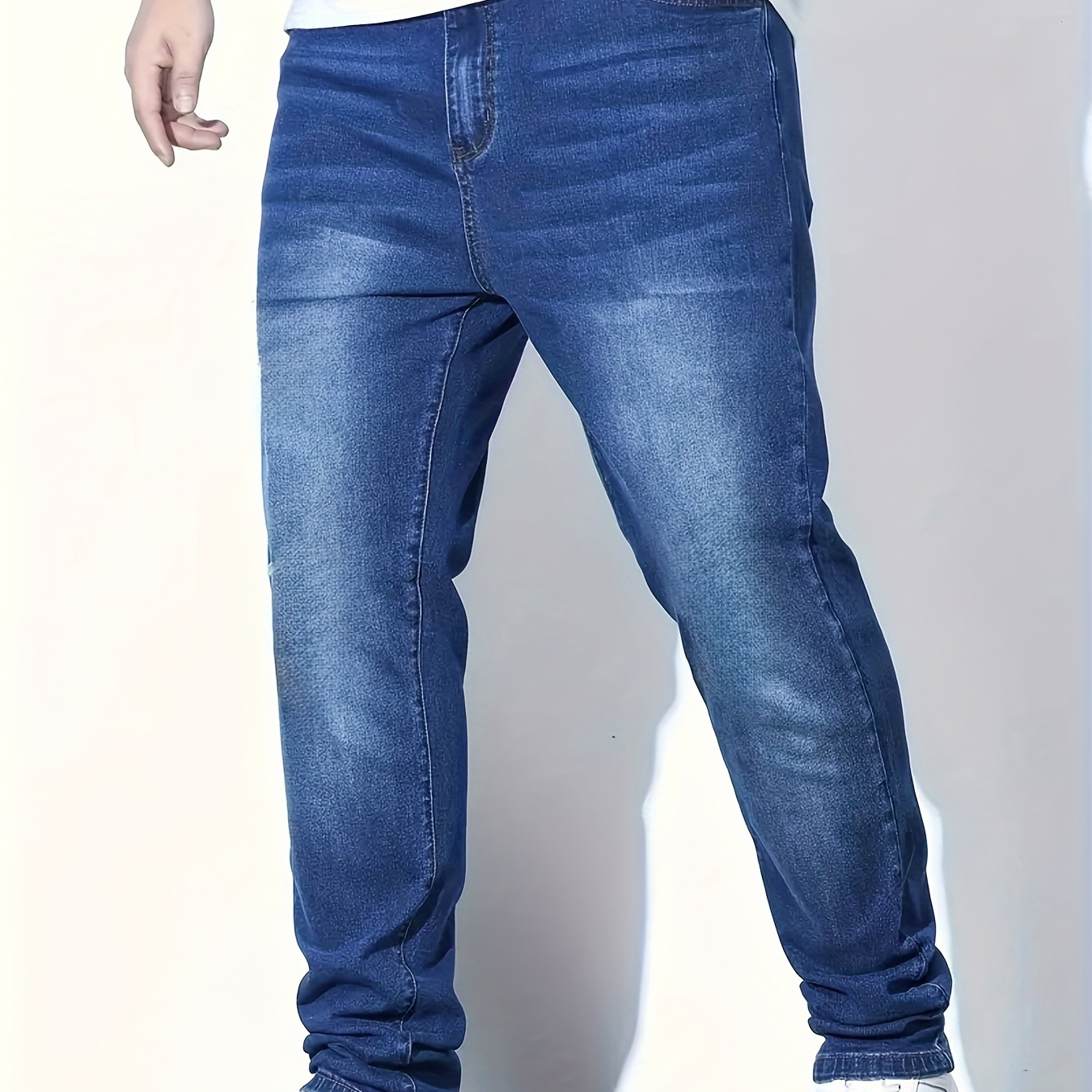 

Men's Trendy Slightly Stretch Jeans With Pockets, Casual Style Denim Pants For Daily Wear, All Seasons