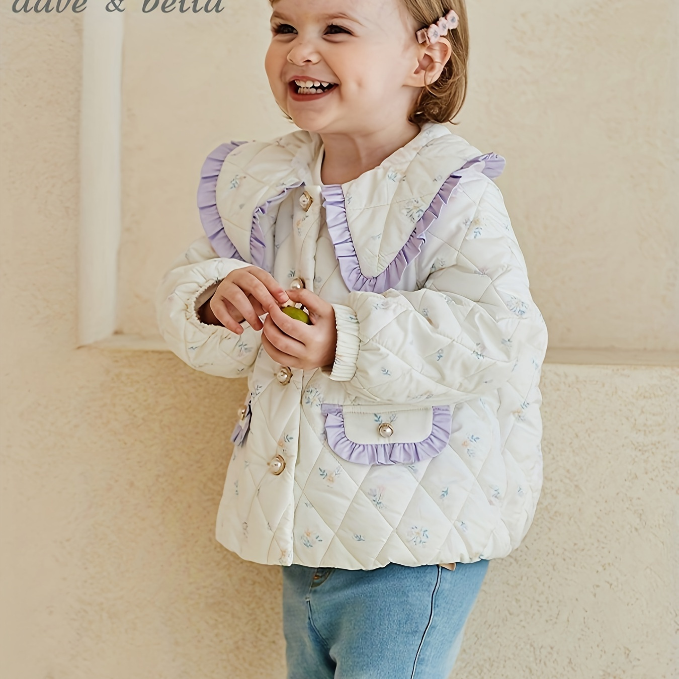 

Girls Cute Lapel Padded Jacket Flower Pattern Comfy Warm Coats