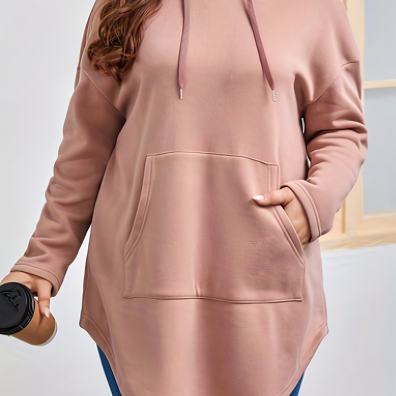 

Plus Size , Long Drawstring Hooded Sweatshirt, 's Plus Size Clothing