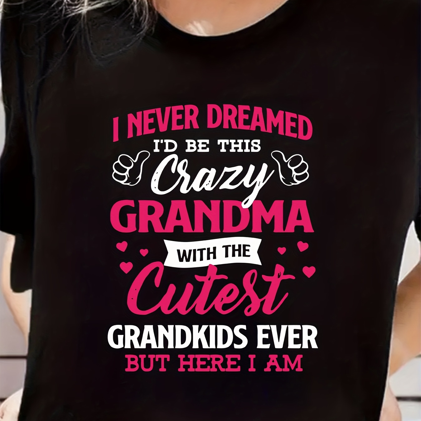 

Grandma Print Crew Neck T-shirt, Short Sleeve Casual Top For Summer & Spring, Women's Clothing