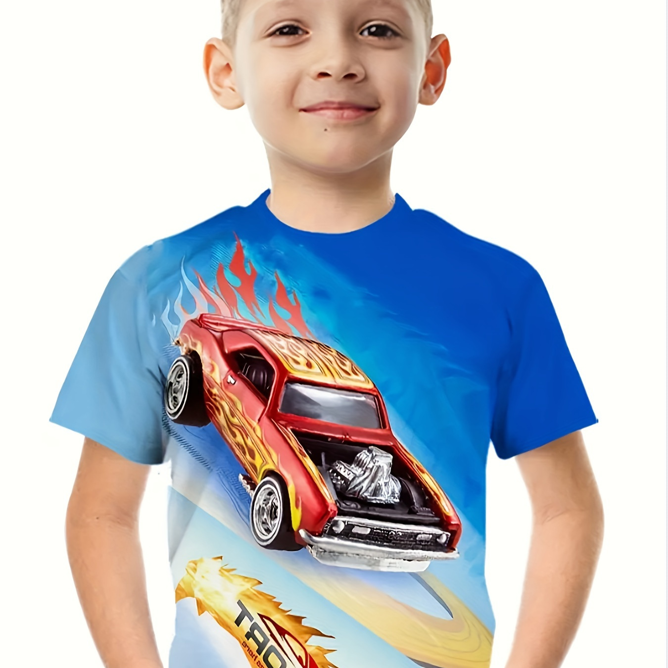 

Boys Casual Trendy Race Car Print Short Sleeve T-shirt For Summer Tops