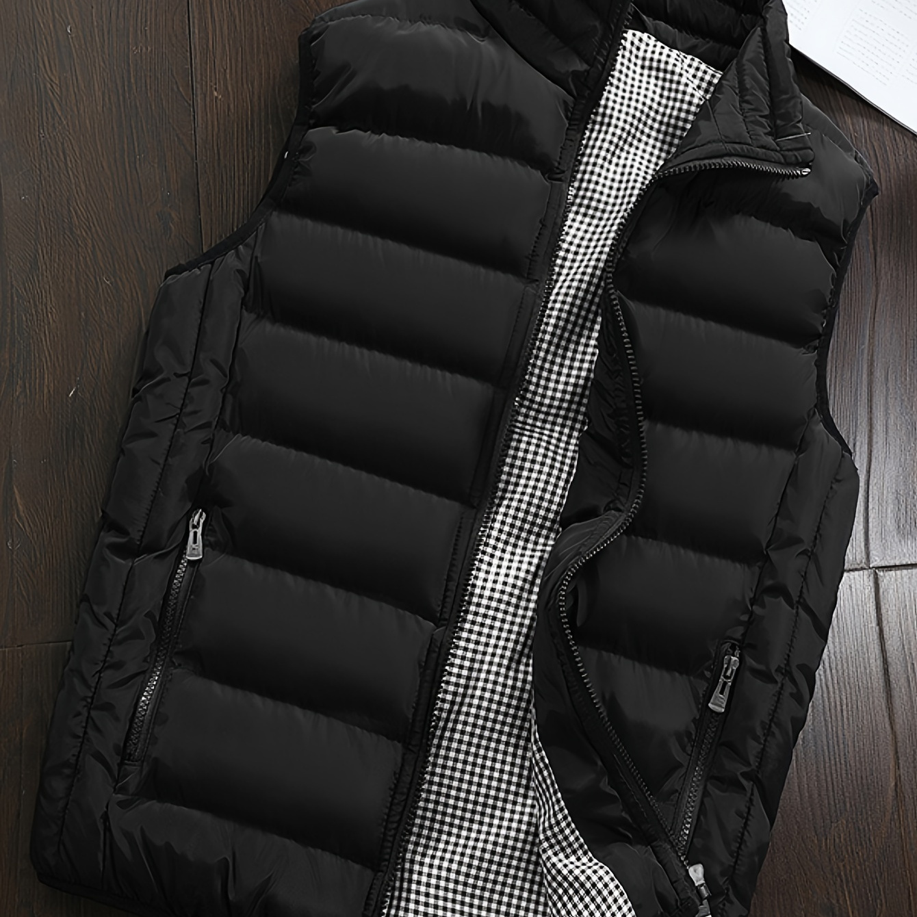 

Men's Casual Warm Padded Vest With Zippered Pockets, Men's Full Zip Padded Coat For Winter Wear