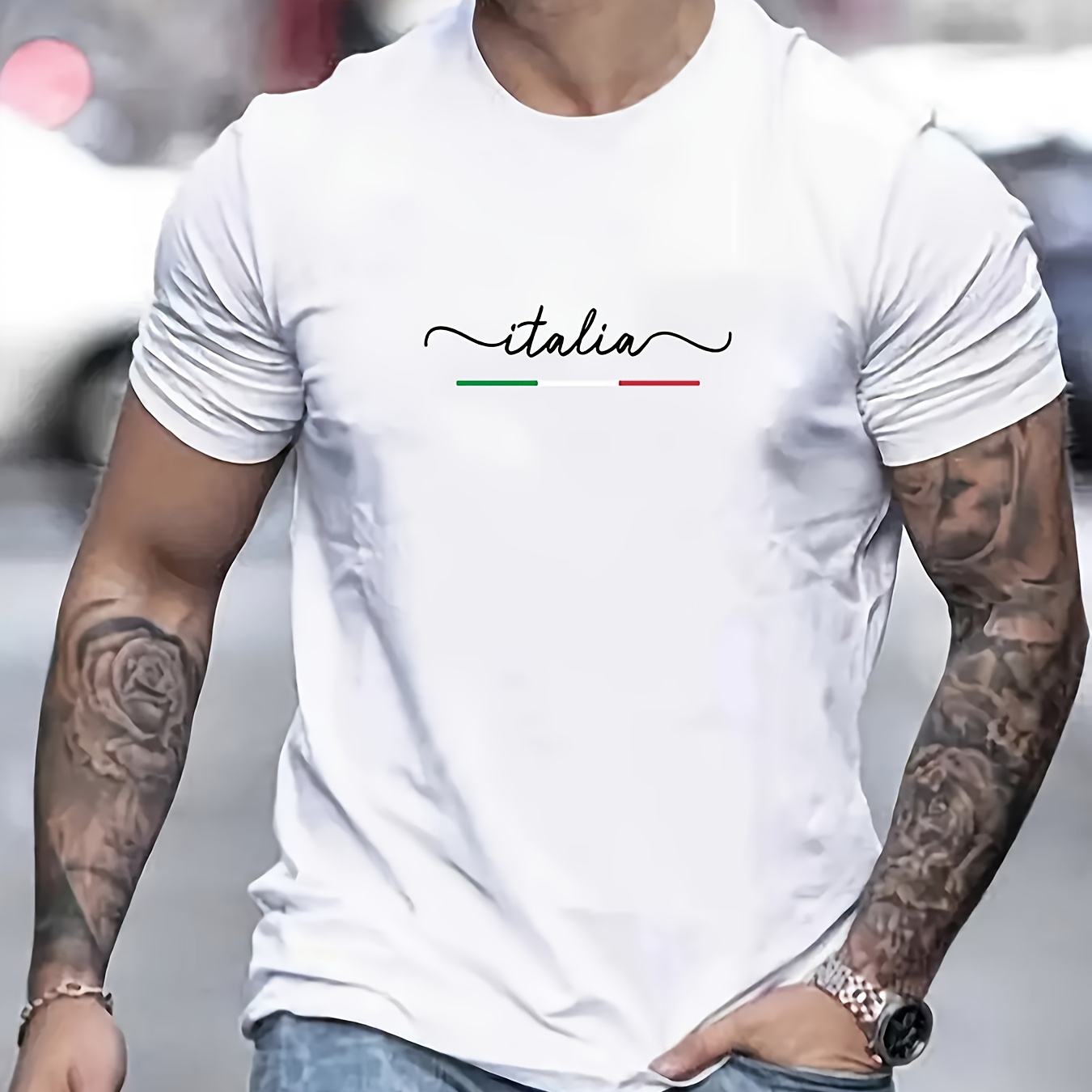 

Italia Letter Print Men's Crew Neck Short Sleeve Tees, Casual T-shirt, Summer Trendy Comfortable Lightweight Top For European Cup