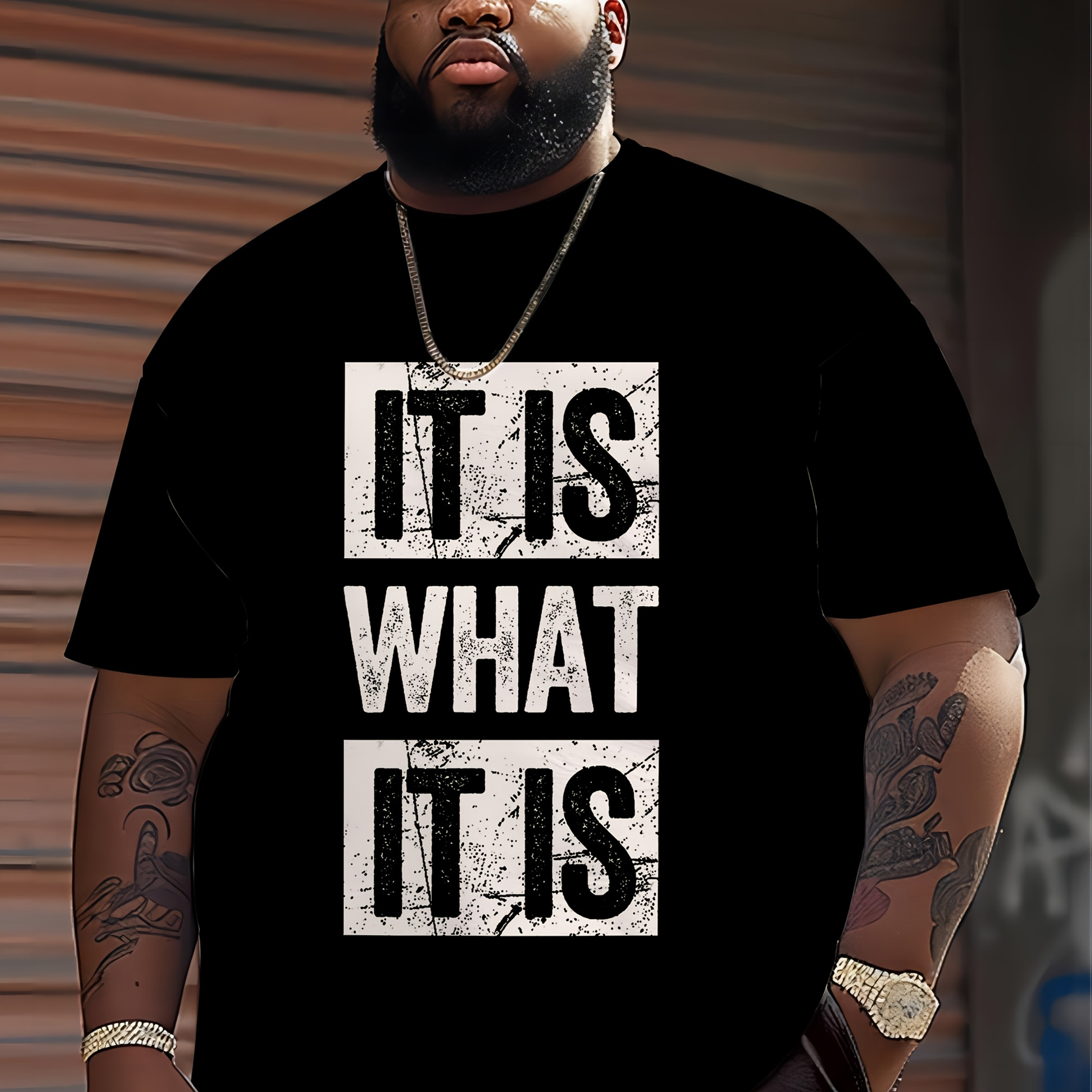 

Men's " What " Graphic T-shirt - Casual Black Polyester Tee With White Lettering, Comfortable Round Neck, Machine Washable, Plus Size