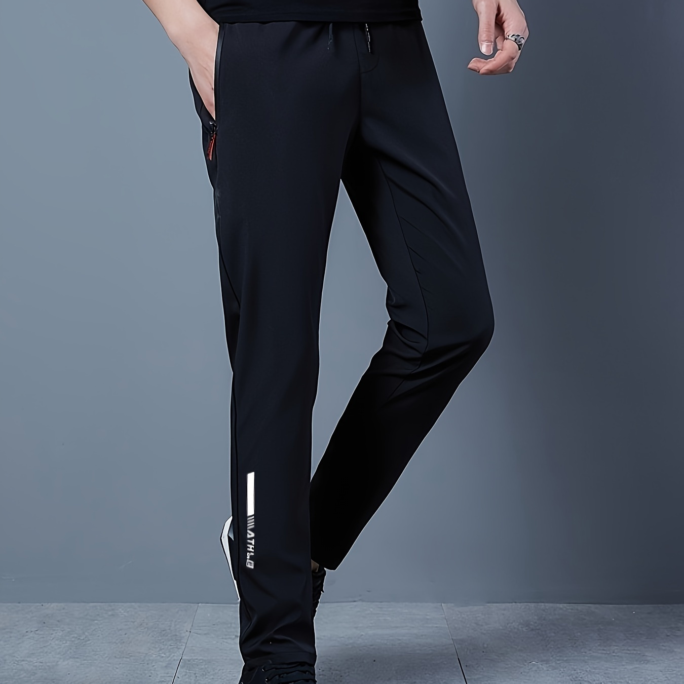 

Men's Solid Track Pants With Pockets, Casual Slim-fit Pants For Outdoor Activities Gift