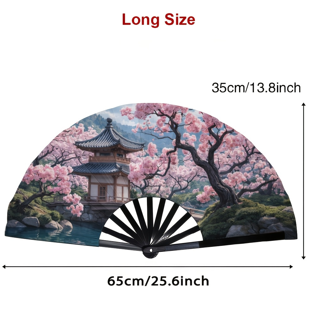 TEMU de de moda: plegable de estilo japonés con patio de , de plástico , portátil para . un estampado de pabellón antiguo y paisaje de . Ideal para