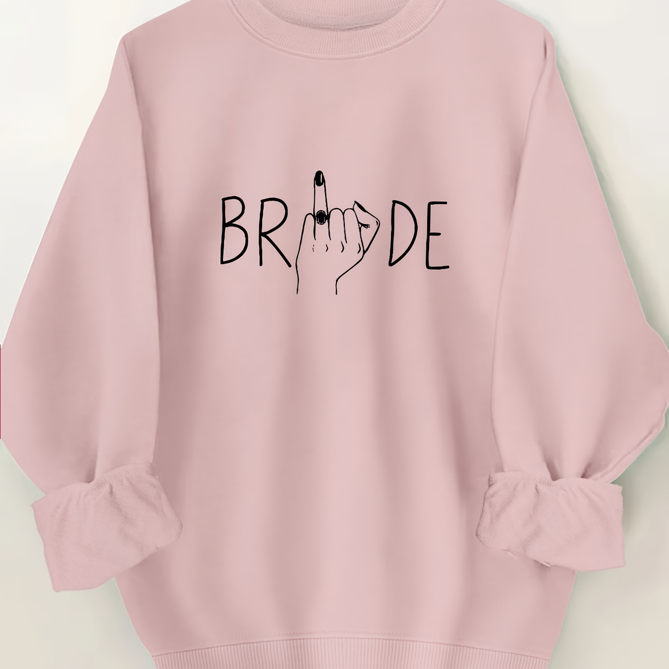 

Women's Casual Crew Neck Sweatshirt With Geometric "bride" Print, 100% Polyester Knit Fabric, , 260gsm - Fashionable Wedding Attire