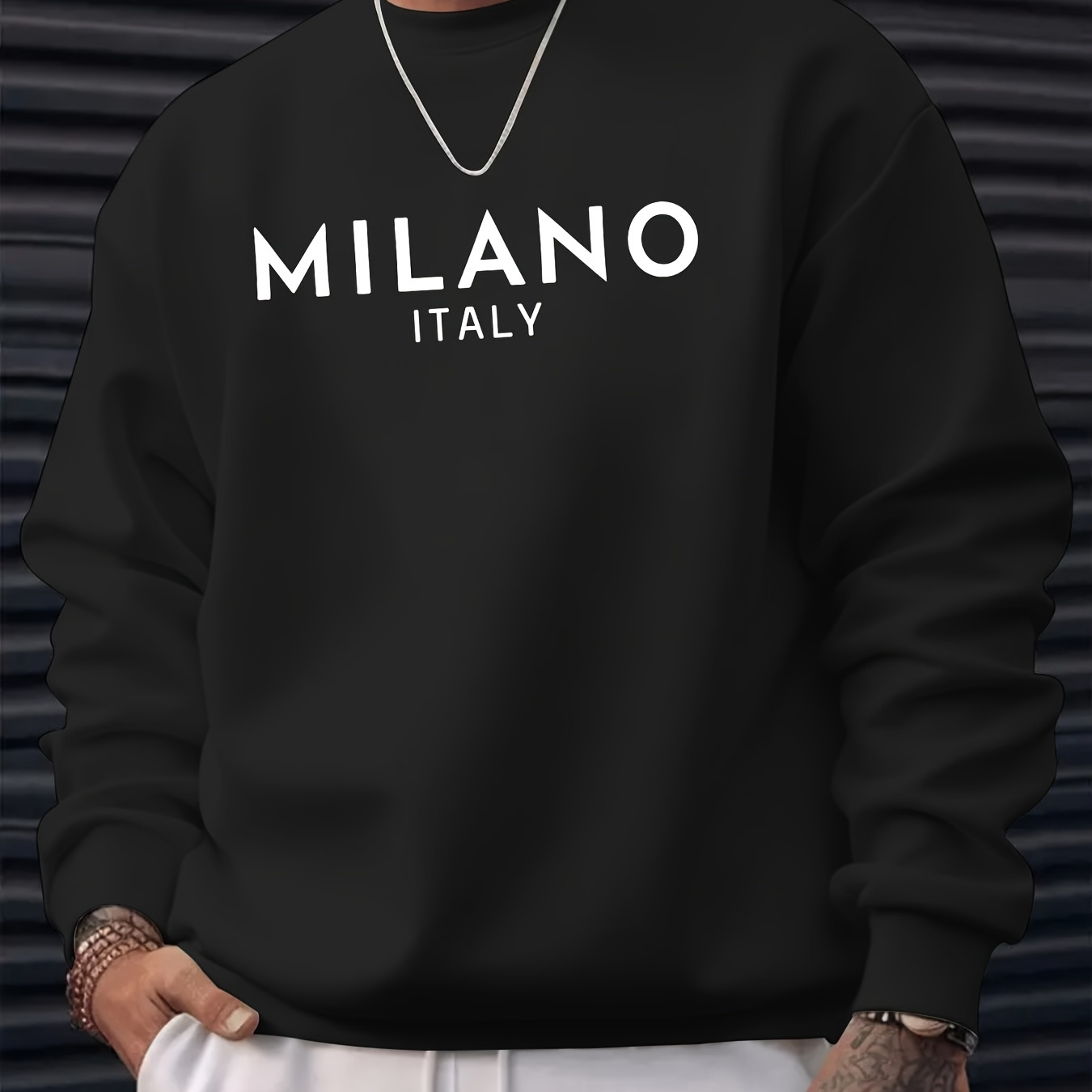 

Italy Print, Men's Trendy Crew Neck Long Sleeve Sweatshirt, Casual Comfy Tops Thin Hoodie For Spring And Fall