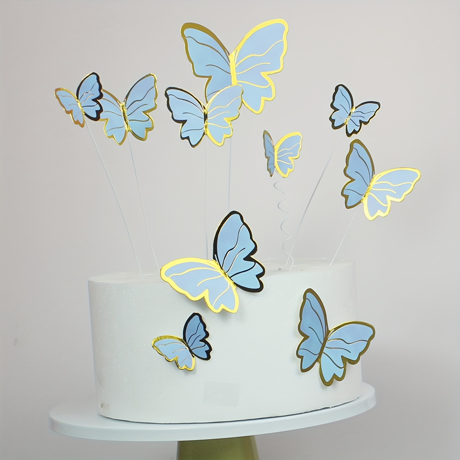 100 peças papel metal 3D topo de bolo borboleta, plugue de bolo